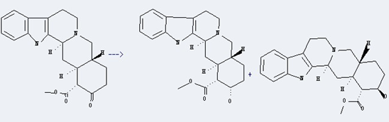 Yohimbine can be prepared by yohimbinone. The other product is (+/-)-b-yohimbine